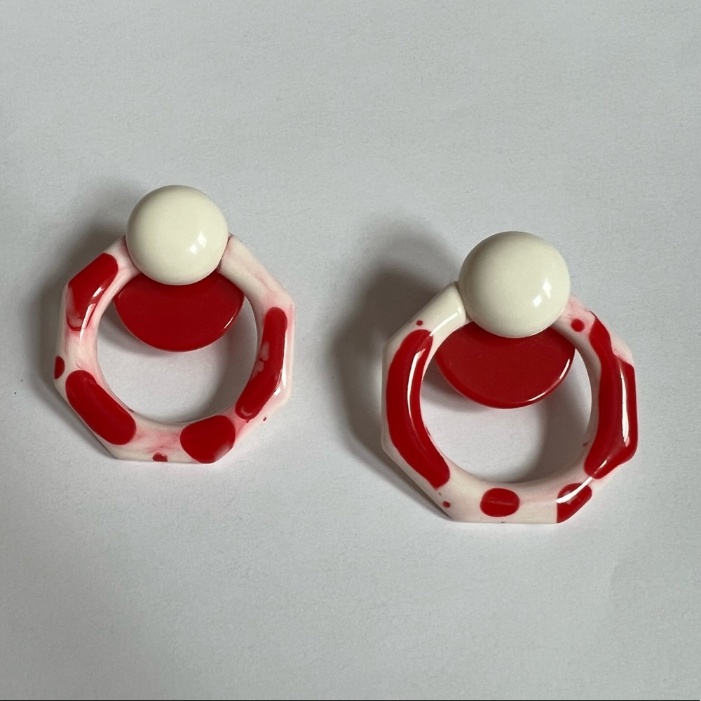 Vintage Red & White Plastic Post Earrings